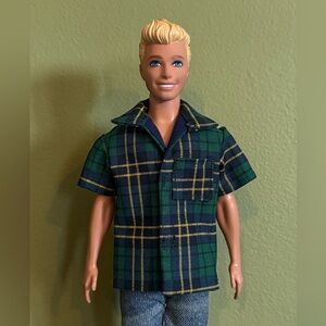 Handcrafted green/navy blue/yellow plaid doll shirt